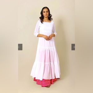 GENERATION Pakistan white crinkle cotton spring summer Tiered maxi dress S/M